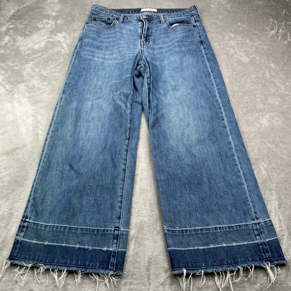 GAP Denim - Gap 1969‎ Wide-Leg High Rise Jeans Womens 28 Blue Medium Wash Raw Frayed Hem
